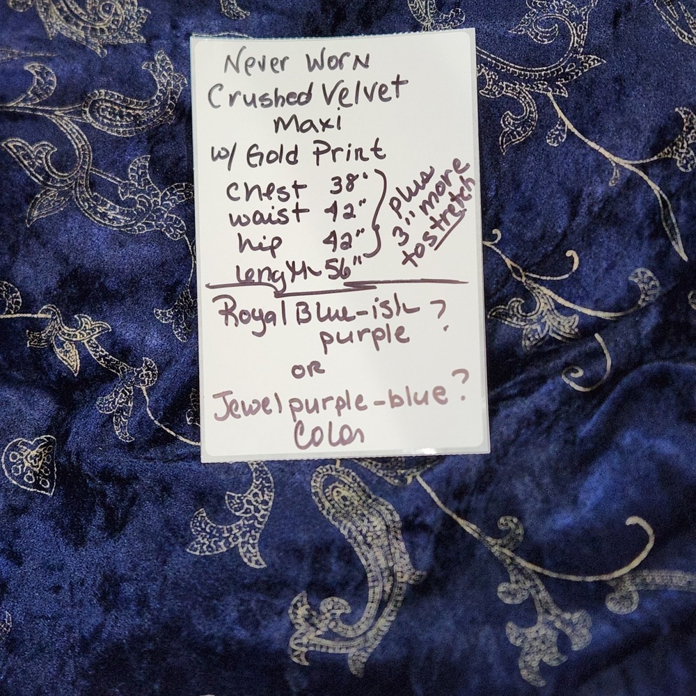 VTG Crush Velvet Maxi Dress Royal Blue/Purple GOLD DESIGN Long whimsigoth Shift